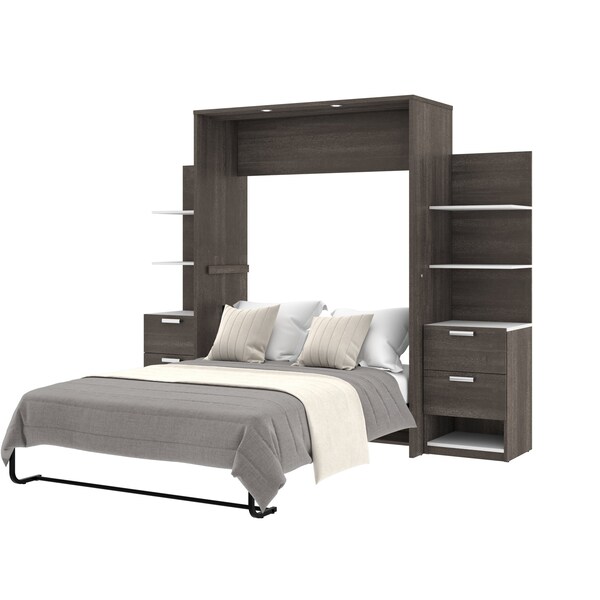 Bestar Cielo 99W Full Murphy Bed with Floating Shelves and Drawers (98W), Bark Grey & White 80891-47 - main